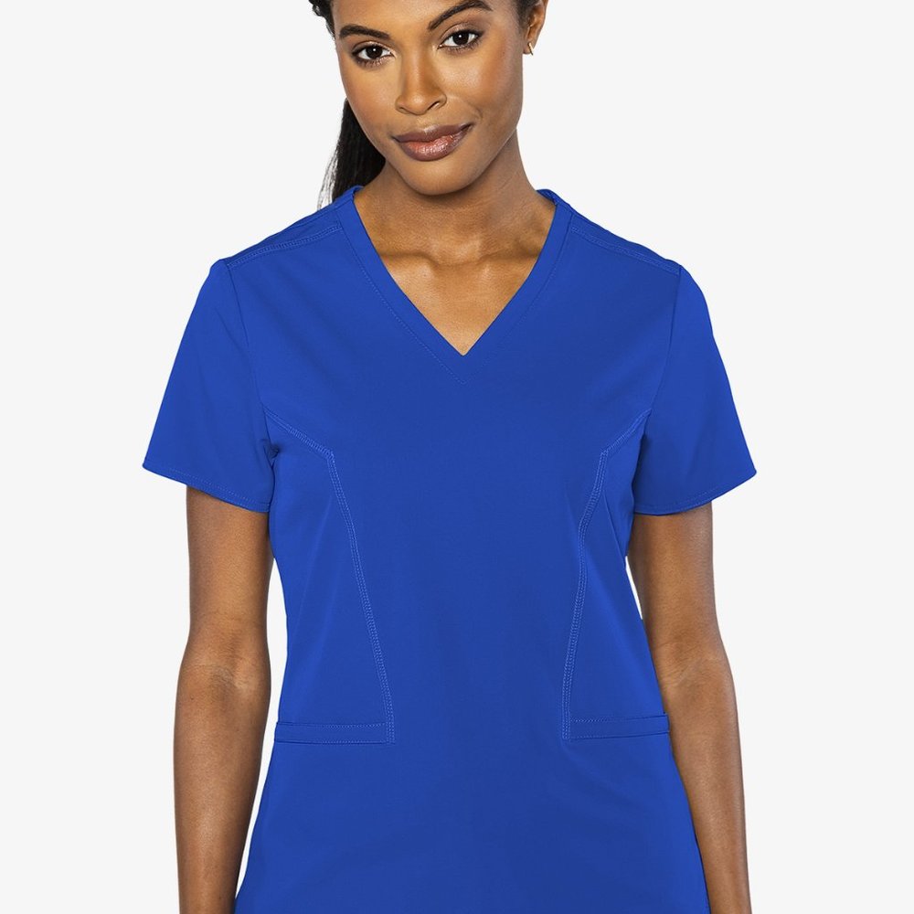 Royal blue double V Med Couture 2 pocket scrub top